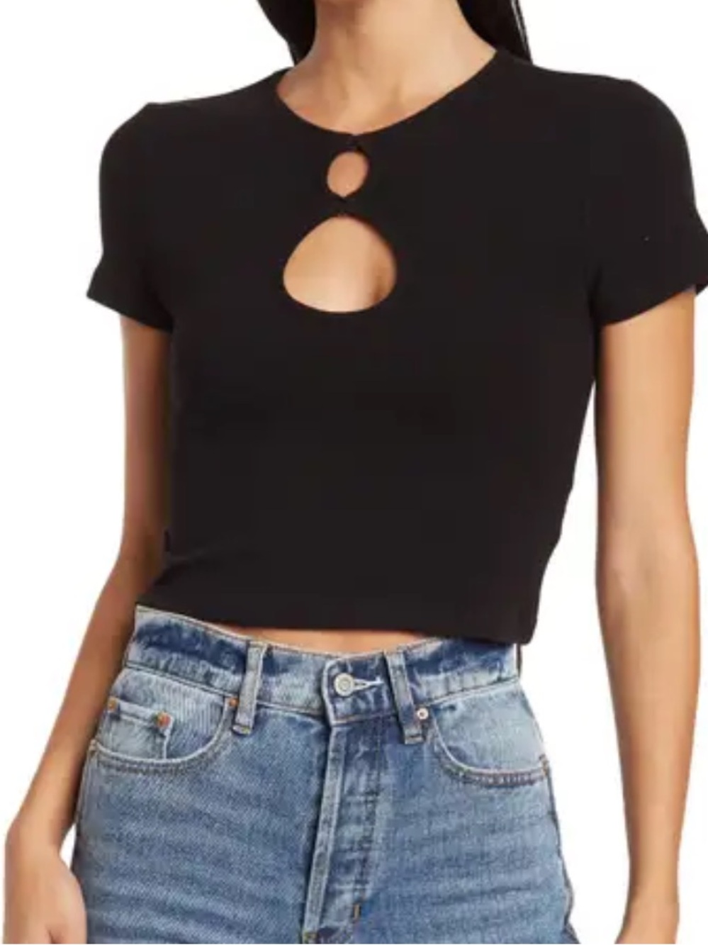 Elodie Black Cut Out Crop Top with Ring L